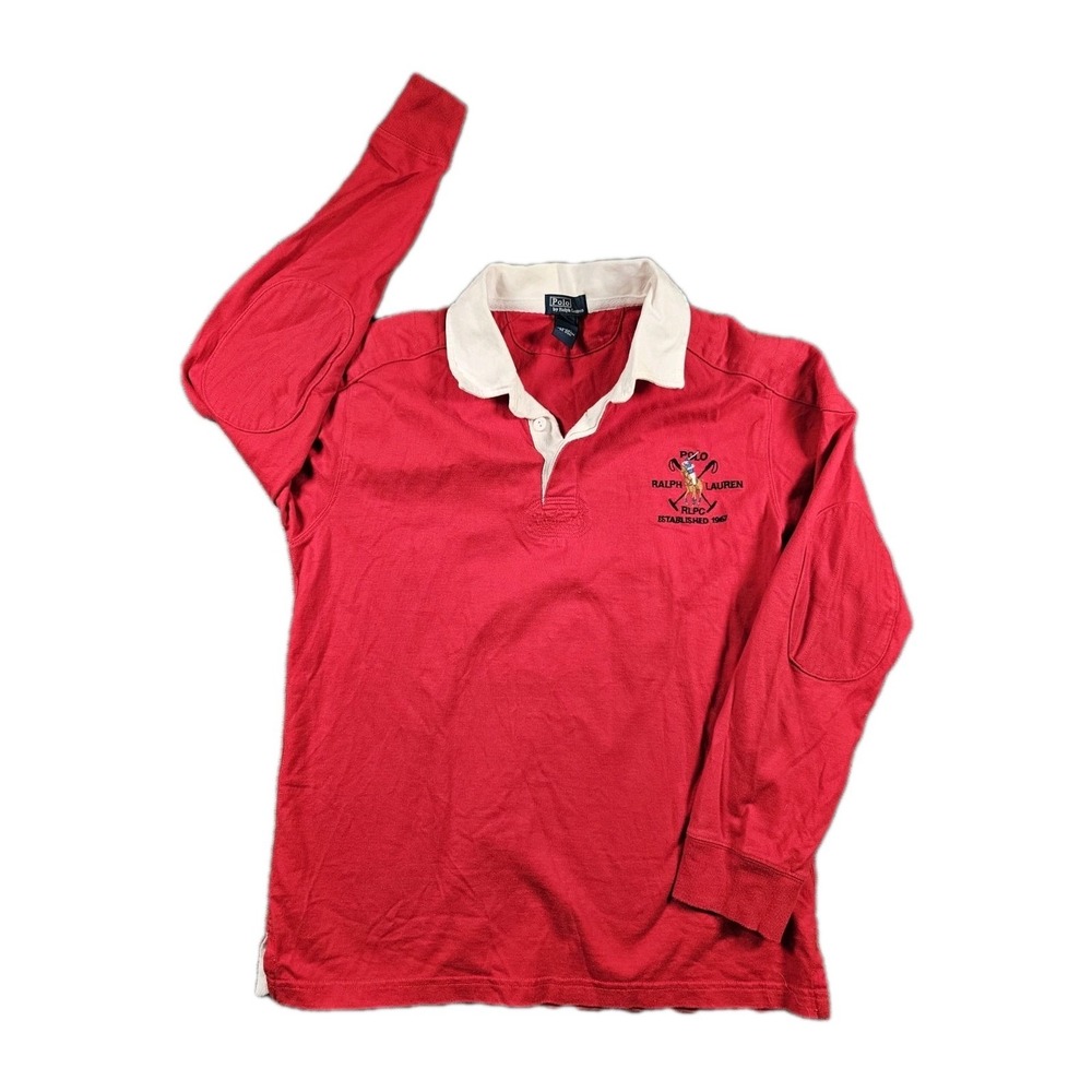 Polo Ralph Lauren Rugby Shirt Youth L 16/18 Red Elbow Patch‎ Long Sleeve #8